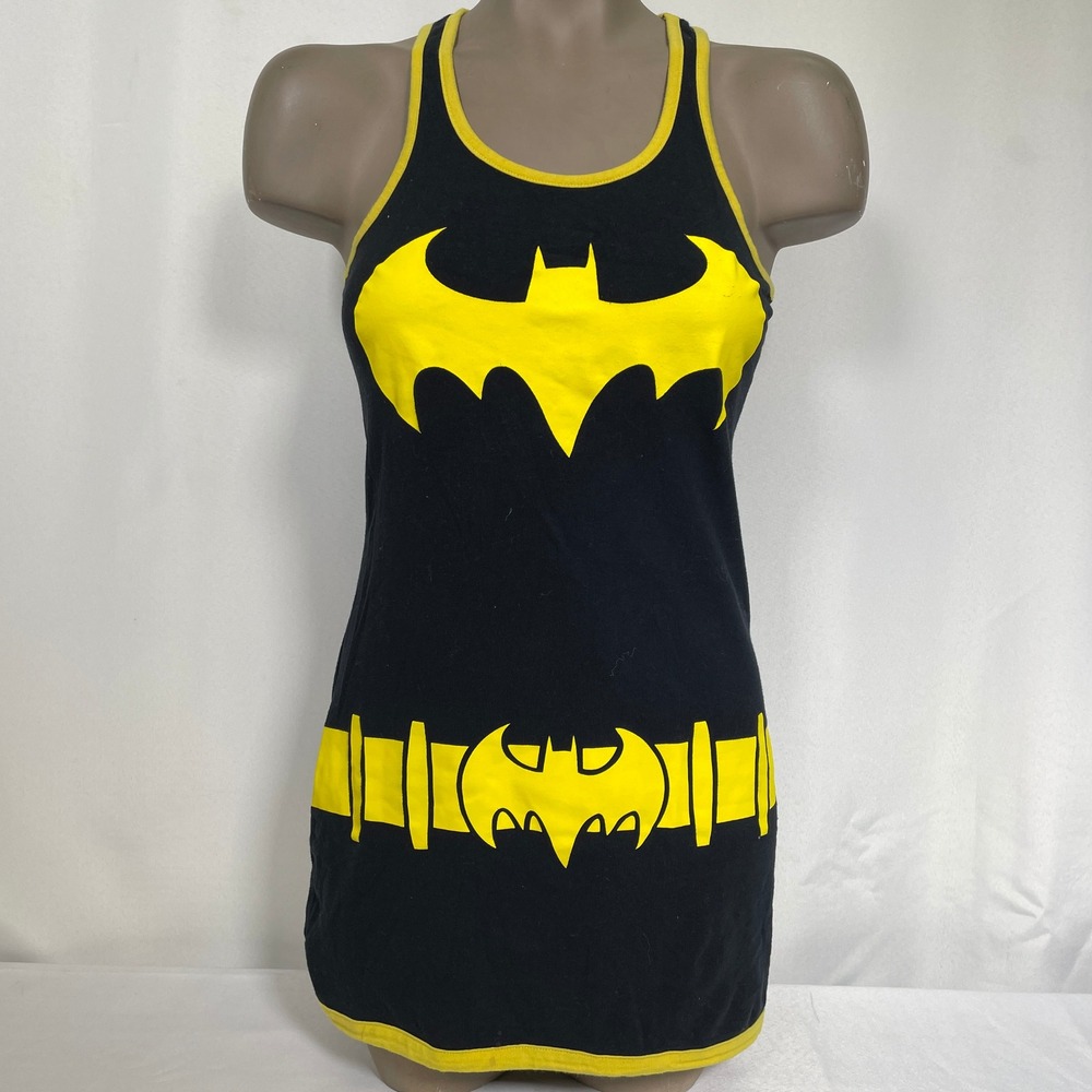 Batgirl Black Yellow Bat Symbol Ringer Style Tank Dress Batman Women's MEDIUM